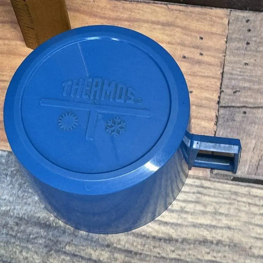 Vintage 70s King Seeley Thermos Blue and Black Hot Cold Vacuum‎ Bottle Cup PROP
